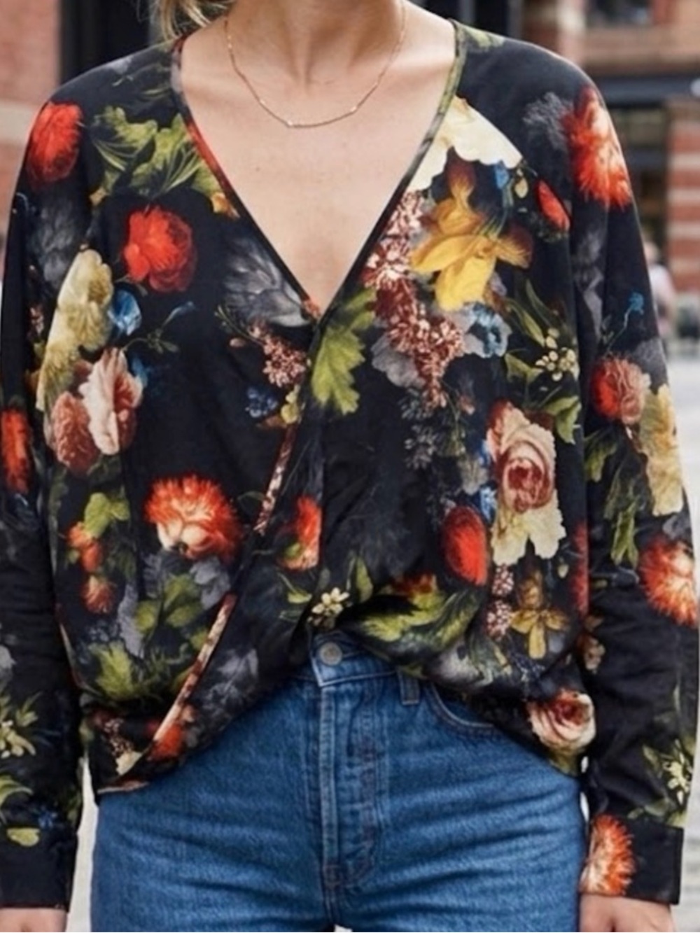 #942 Anthropologie THE ODELLS V-Neck Wrap Blouse Vibrant Watercolor Surplice